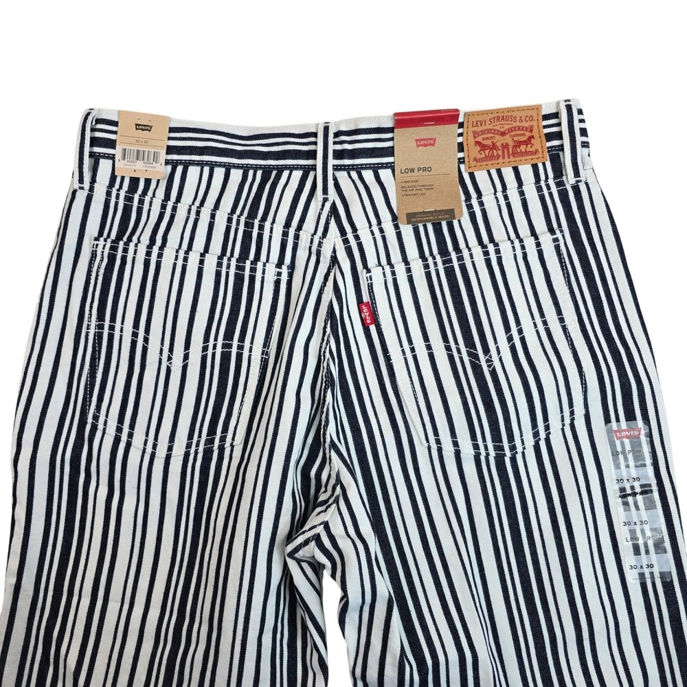 Levi's Women's Low Pro Straight Leg Jeans — White with Blue Stripes